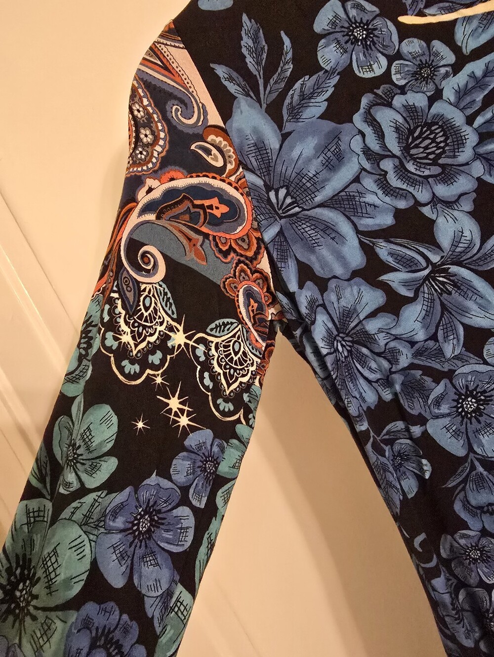 Johnny Was Teal and Navy Floral Print Knee-Length Dress Sz XXS - Picture 6 of 17